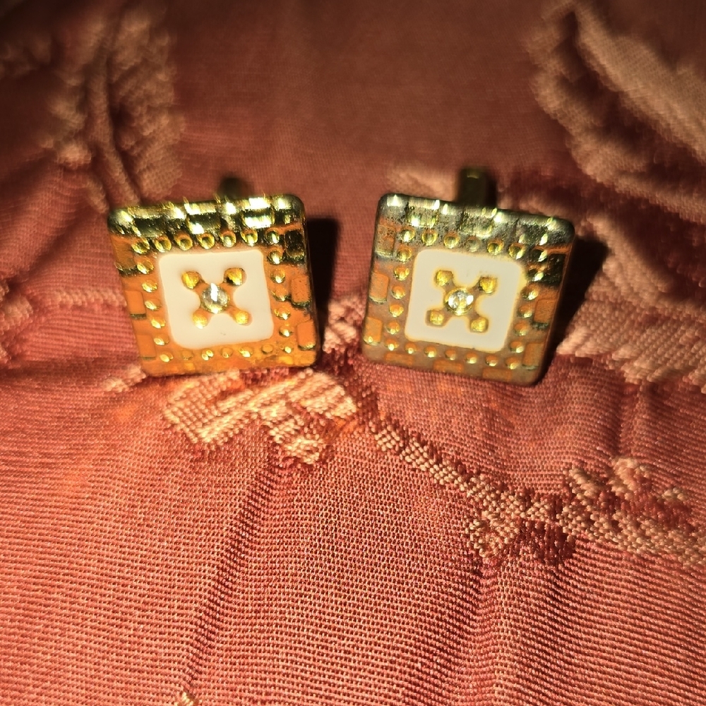 Gold and White Square Cuff Links